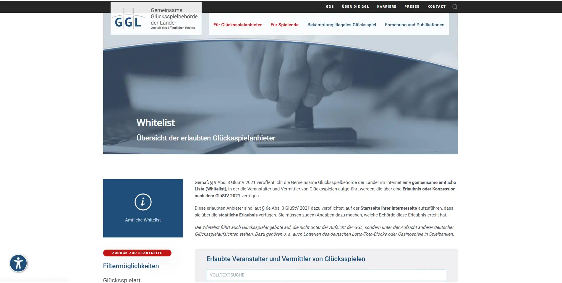 Amtliche GGL-Whitelist als Referenz für den deutschen Lizenzstatus von Glücksspielanbietern