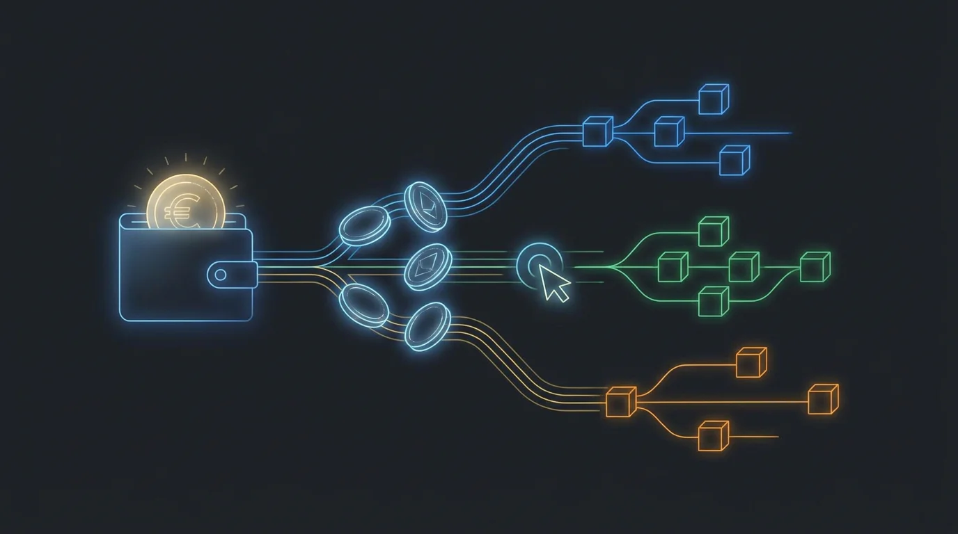 Illustration von Kryptowährungen und Blockchain-Netzwerken für CHEXX Zahlungen